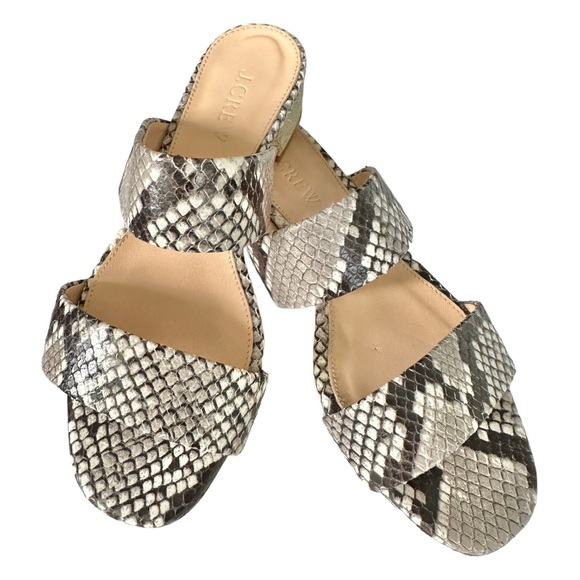 J. Crew Double-Strap Leather Slides In Faux Snakeskin Fold Glitter Heel Size 5 - Picture 10 of 10